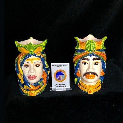 Coppia teste di moro tradizionale in Ceramica di Caltagirone