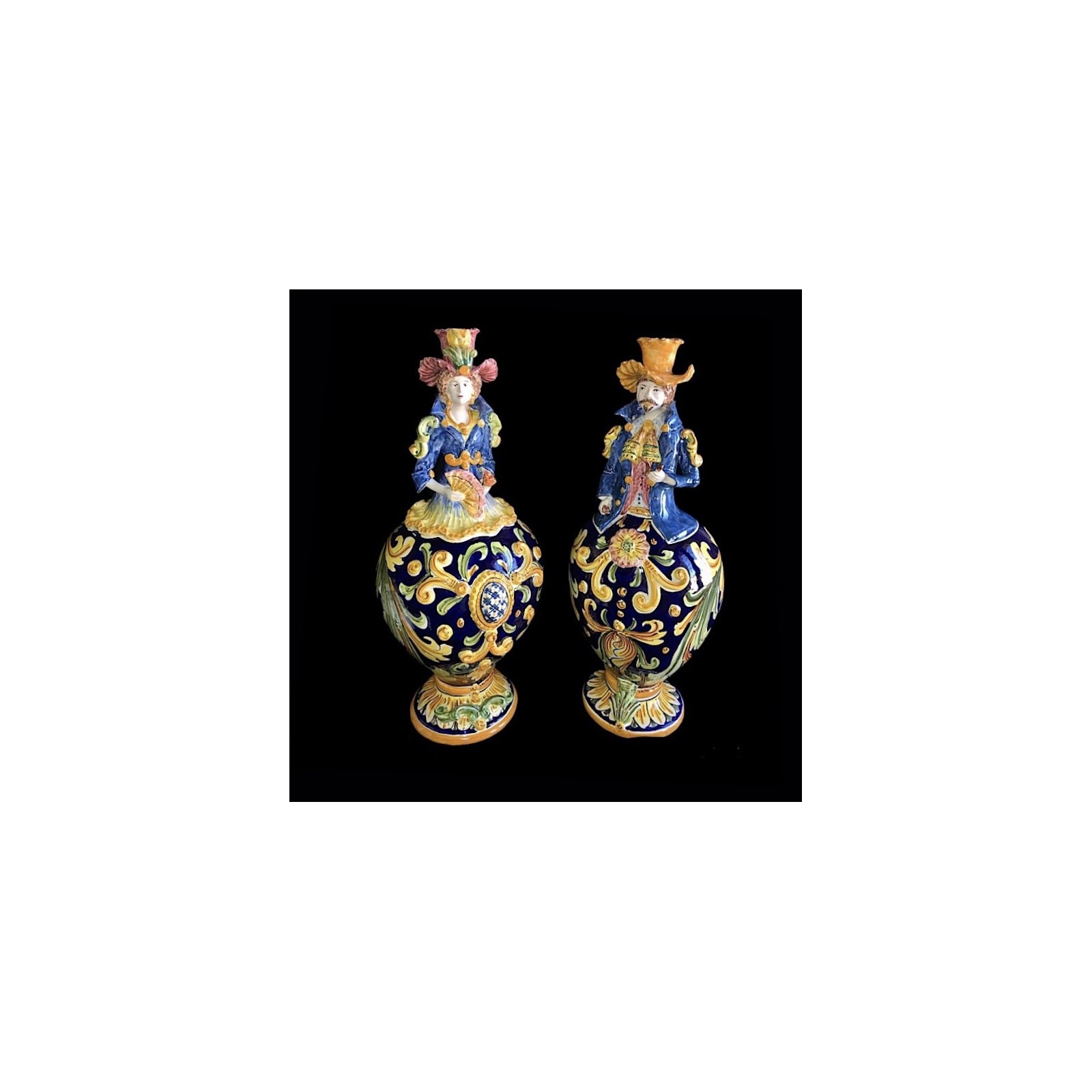 Coppia Lumiere dec. Ornato in ceramica di Caltagirone
