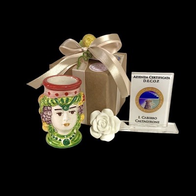 Testa di moro doppia faccia h.7 in ceramica di Caltagirone