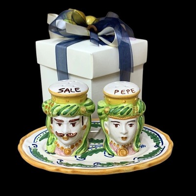 Sale-pepe a testa di moro in ceramica di Caltagirone