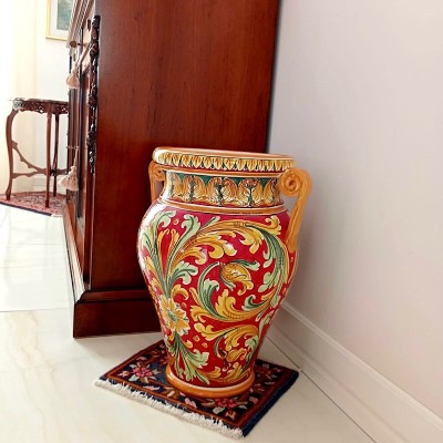 Vaso portaombrelli Ornato Rosso in ceramica di Caltagirone