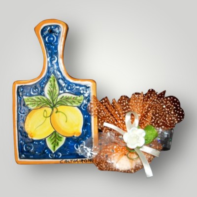 Tagliere grande con manico decoro Caltagirone - Living&Shop