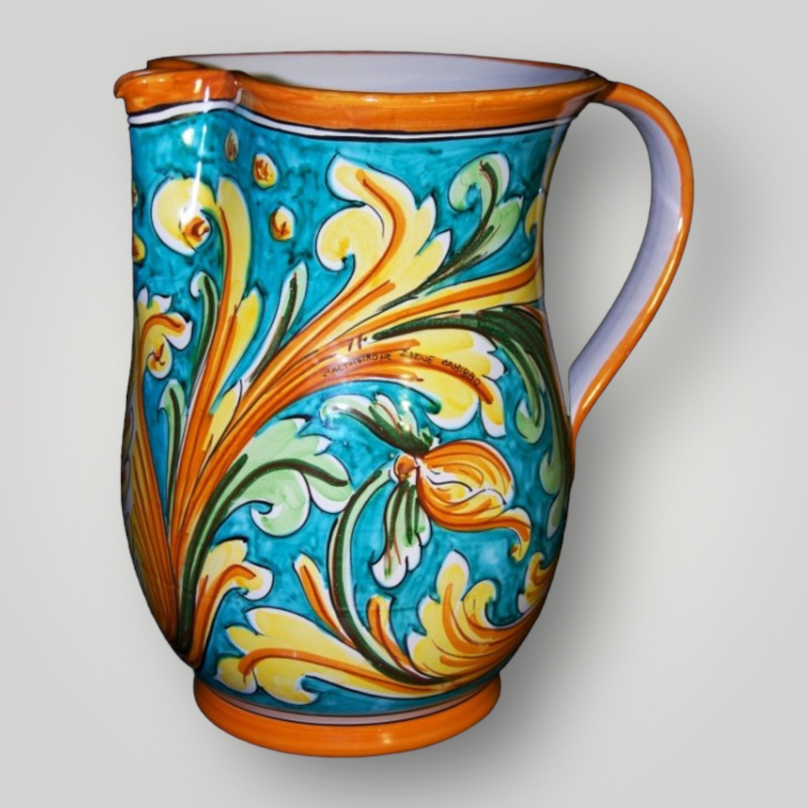 Vaso a brocca Ornato Verde in ceramica di Caltagirone