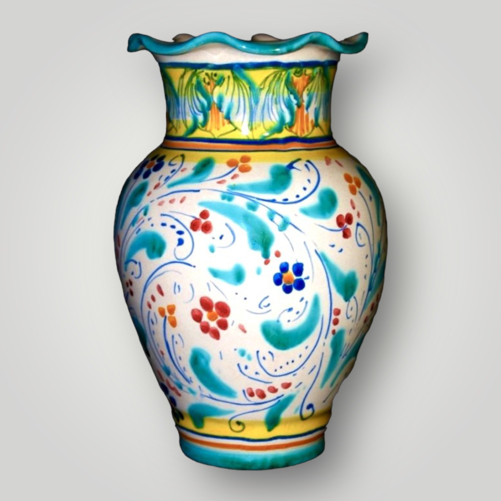 Vaso pancia larga '600 Verde in ceramica di Caltagirone