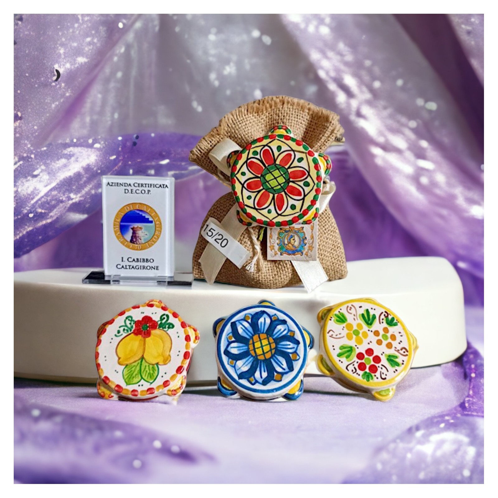 Tamburello con magnete in ceramica di Caltagirone