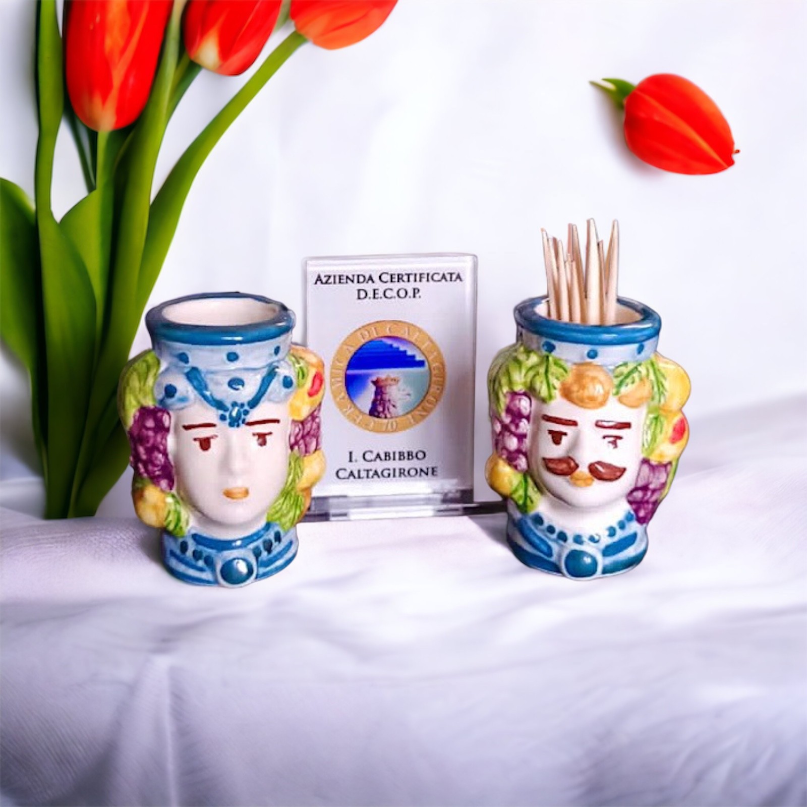 Testina di moro portastuzzicadenti h.6.5 in Ceramica di Caltagirone