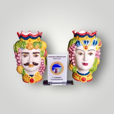 Coppia teste di moro tradizionale h.11 in Ceramica di Caltagirone.