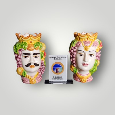 Coppia teste di moro tradizionale h.11 in Ceramica di Caltagirone.