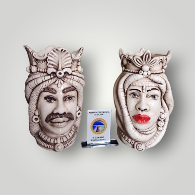 Coppia teste di moro fumè h.19 in Ceramica di Caltagirone
