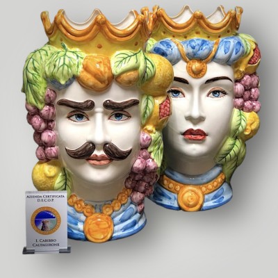 Coppia teste di moro frutta in Ceramica di Caltagirone