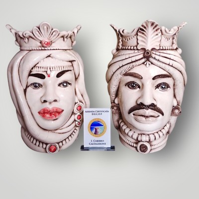 Coppia teste di moro h.25 fumè in Ceramica di Caltagirone