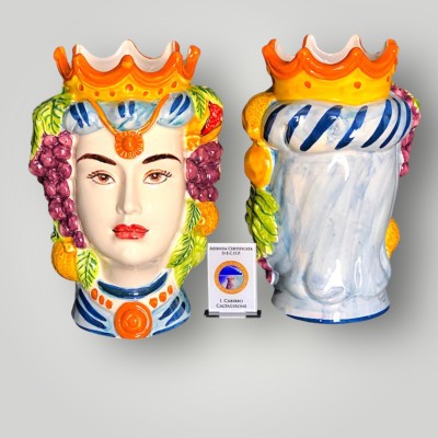 Teste di moro siciliane H.25 in Ceramica di Caltagirone