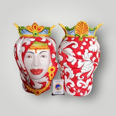 Coppia teste di moro dec. ornato in Ceramica di Caltagirone