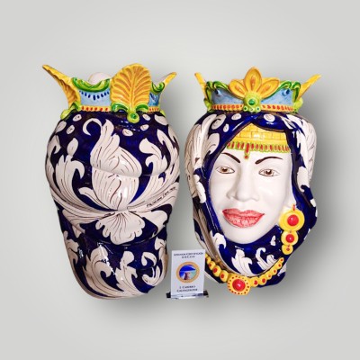 Coppia teste di moro dec. ornato in Ceramica di Caltagirone