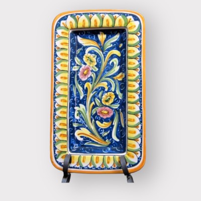 Piatto rettangolare decoro reale in ceramica di Caltagirone