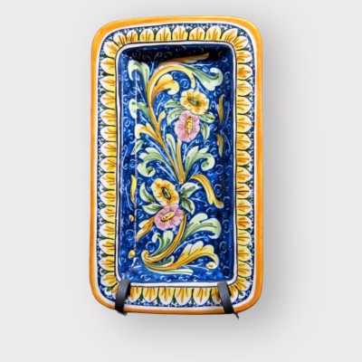 Piatto rettangolare decoro reale in ceramica di Caltagirone