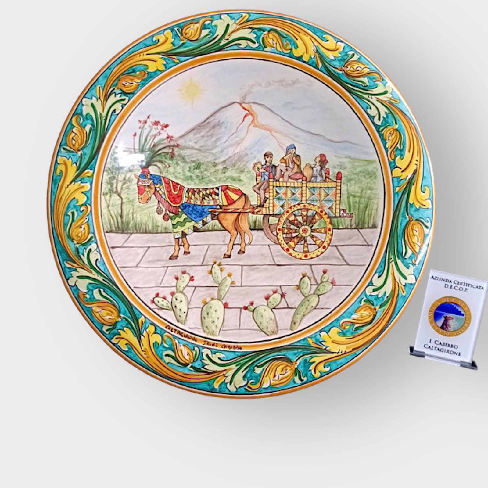 Piatto in decoro Ornato in ceramica originale di Caltagirone