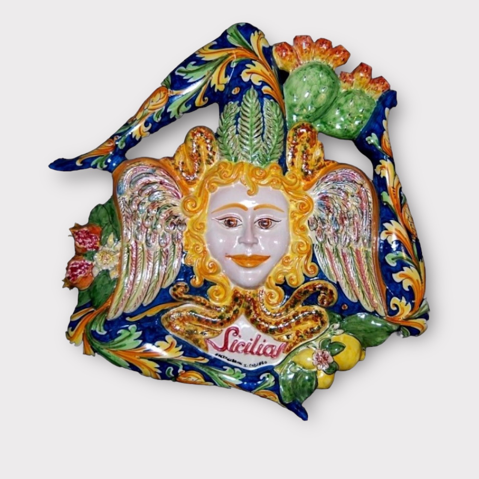 Trinacria 55cm decoro Ornato in ceramica di Caltagirone