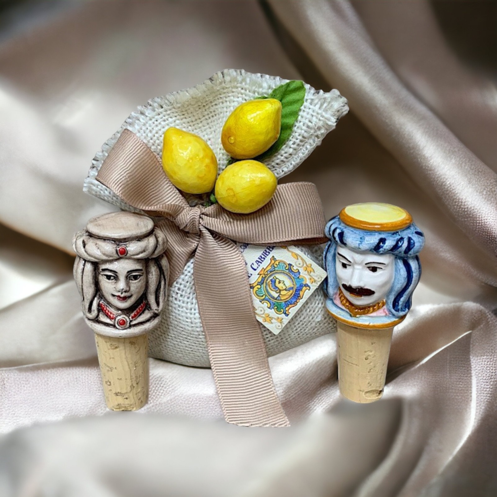 Testa di moro a Tappo bottiglia in Ceramica di Caltagirone