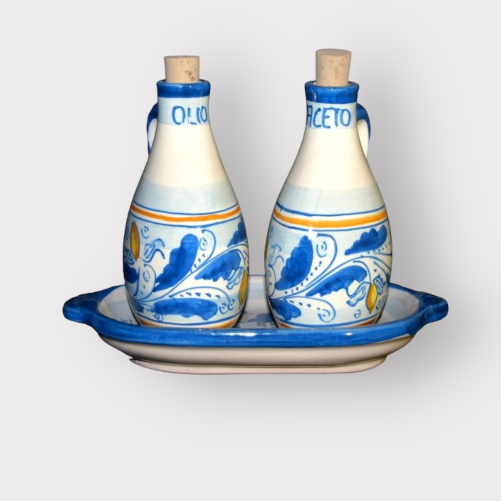 Servizio Olio e Aceto dec. '600 in ceramica di Caltagirone