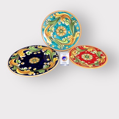 Servizio di piatti dec. Ornato multicolor in ceramica di Caltagirone