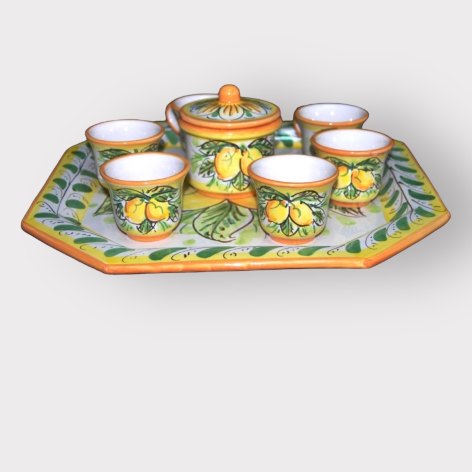 Servizio a 6, decoro Limoni in ceramica di Caltagirone