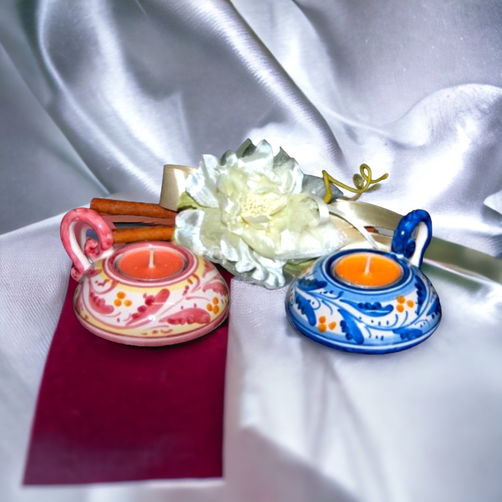 Porta tealight decoro '600 in ceramica di Caltagirone