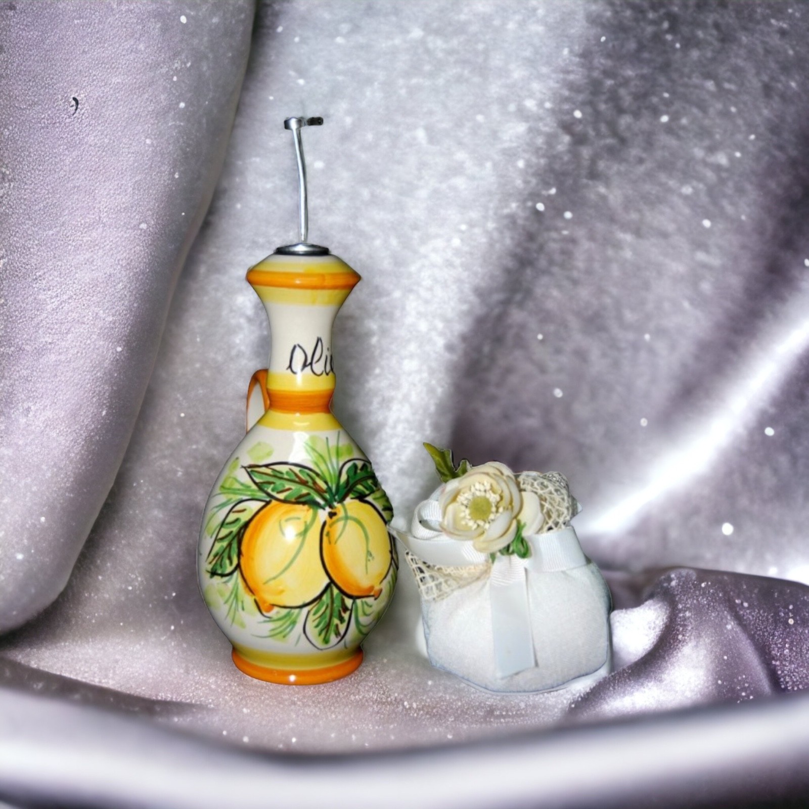 Oliera decoro limoni in ceramica di Caltagirone