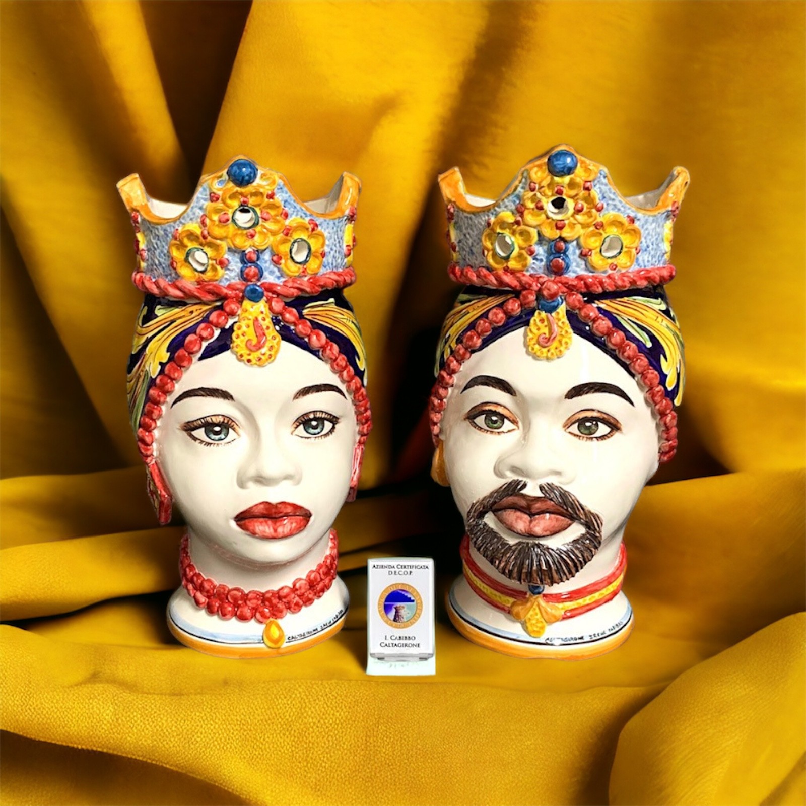 Coppia teste di moro ornato in Ceramica di Caltagirone