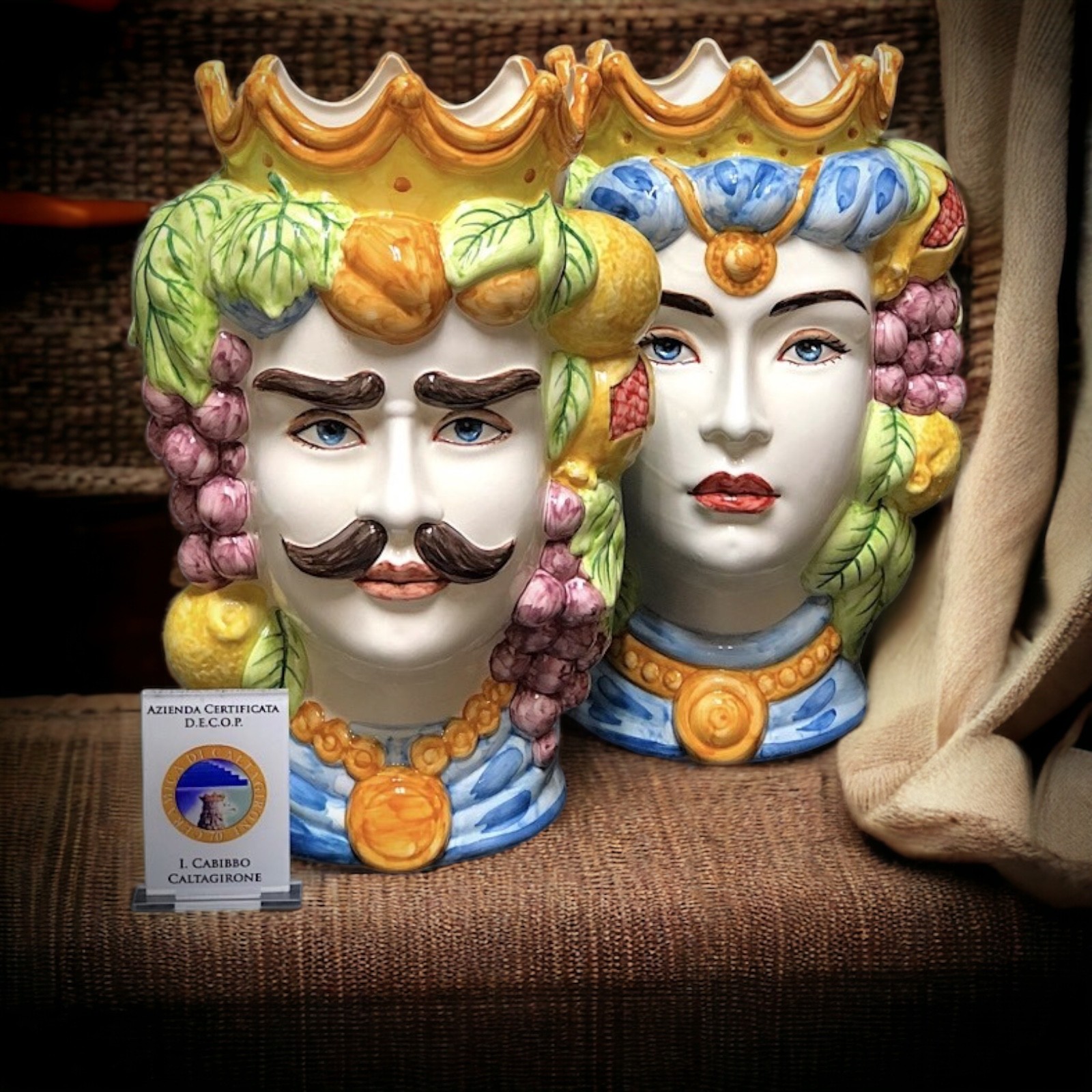 Coppia teste di moro h.35 siciliane in Ceramica di Caltagirone