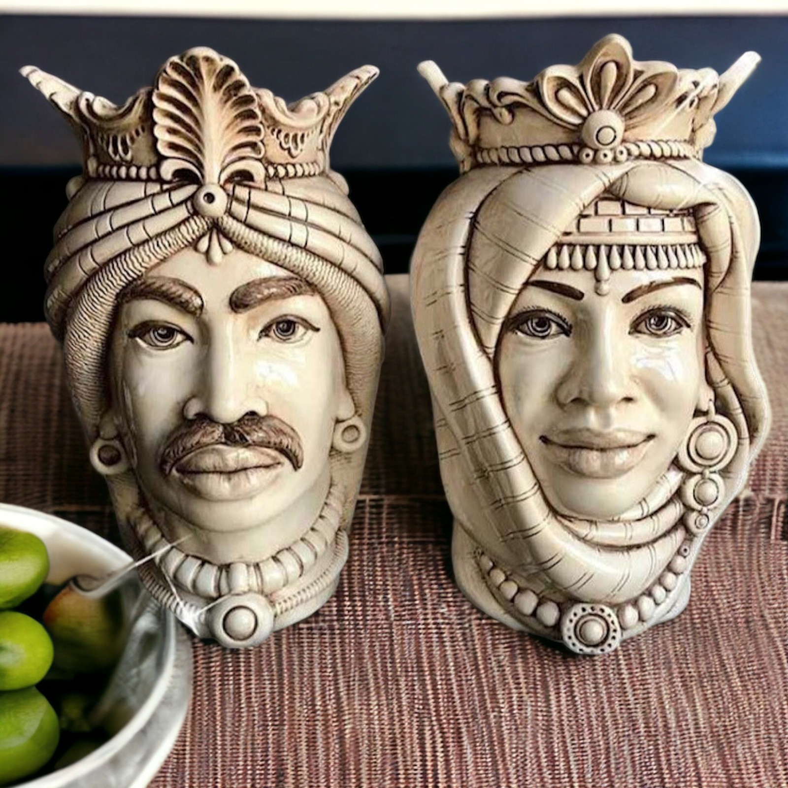 Coppia teste di moro fumè in Ceramica di Caltagirone