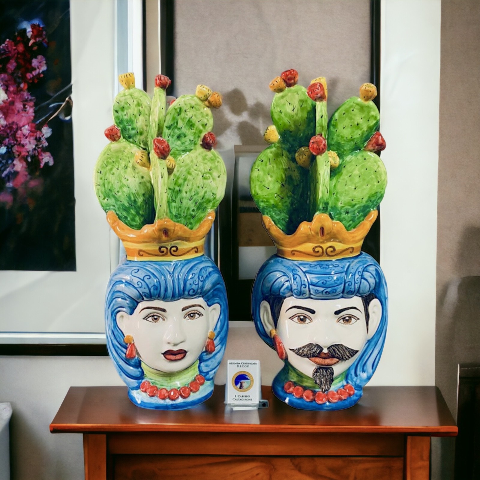 Coppia teste di moro con ficodindia in Ceramica di Caltagirone