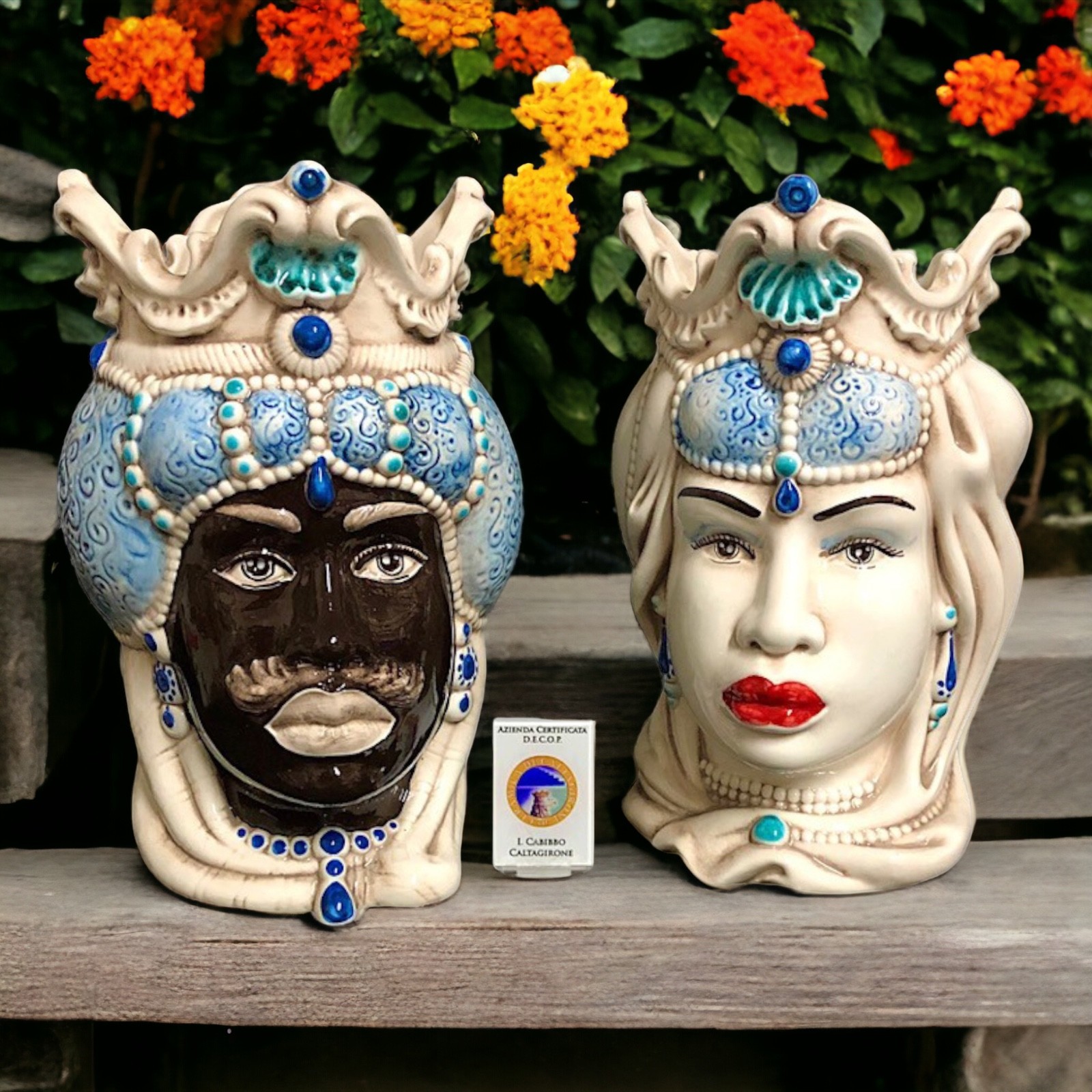 Teste di moro originali H.30 in Ceramica di Caltagirone