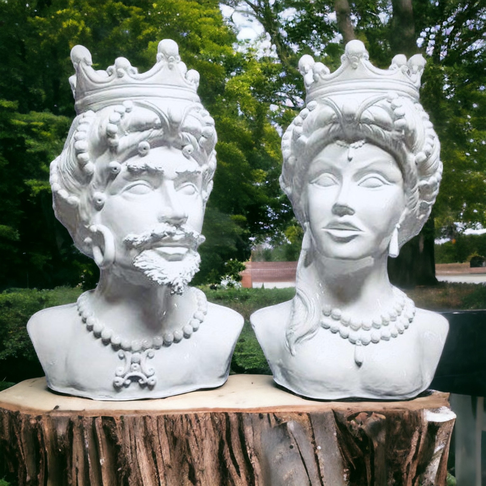 Coppia Teste di moro bianca h.50cm in ceramica di Caltagirone.