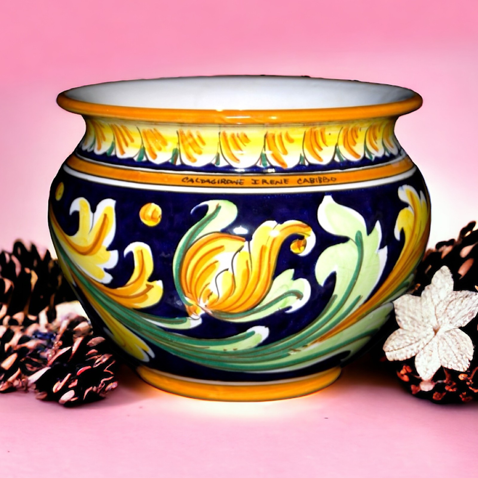 Portavasi d.30 decoro ornato in ceramica di Caltagirone