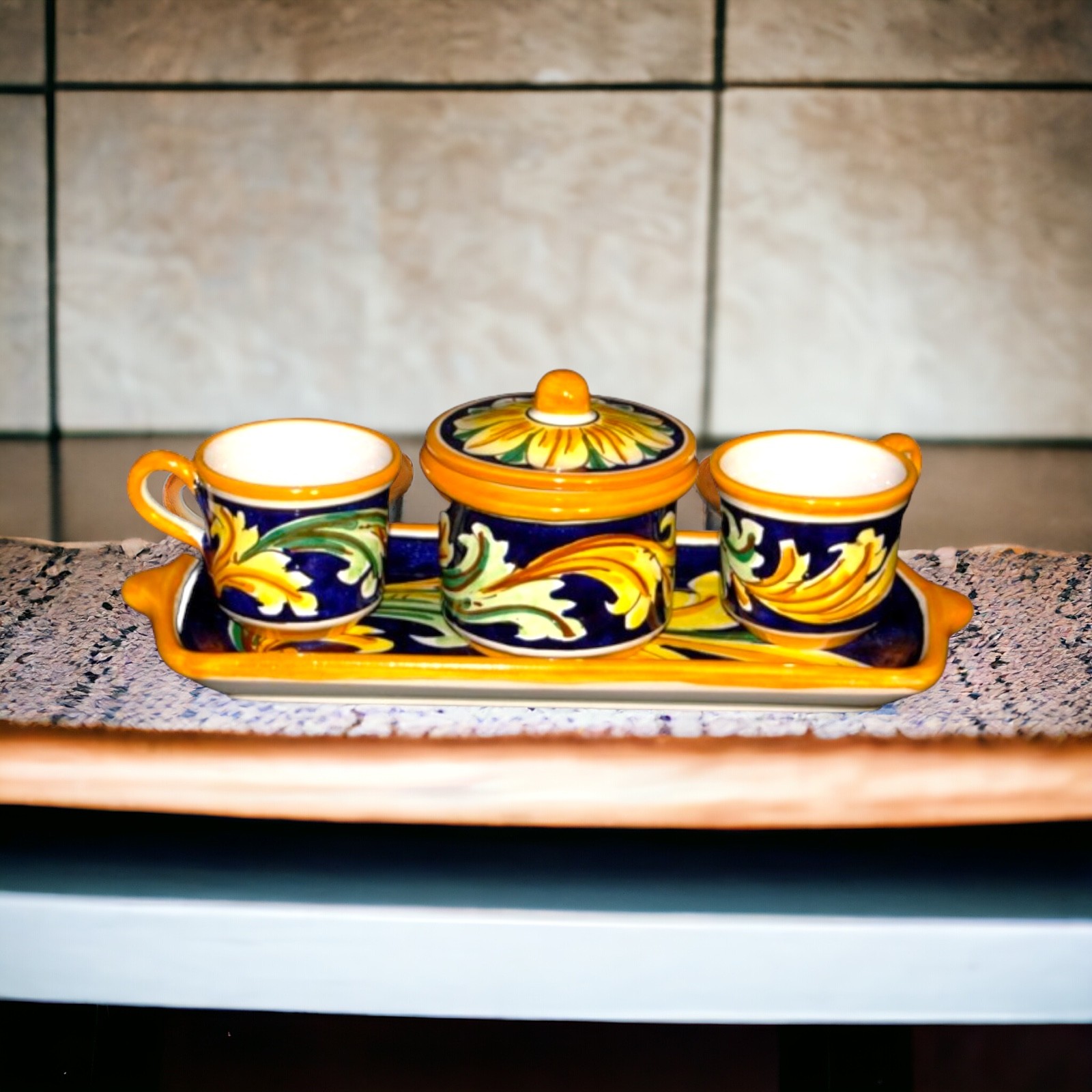 Set 2 tazzine dec. Ornato in ceramica di Caltagirone