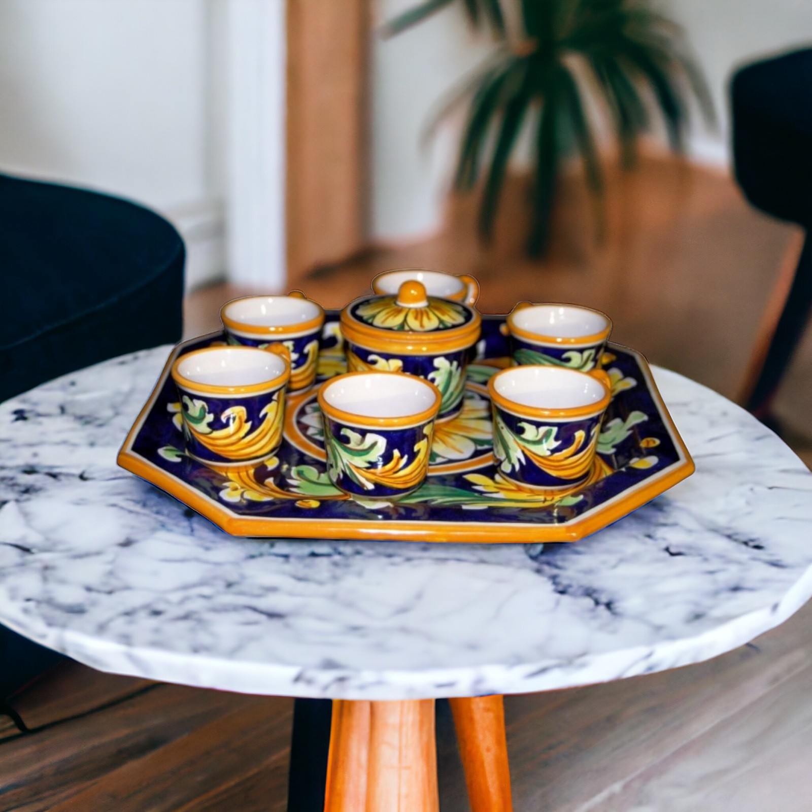 Set 6 tazzine caffè dec. Ornato in ceramica di Caltagirone