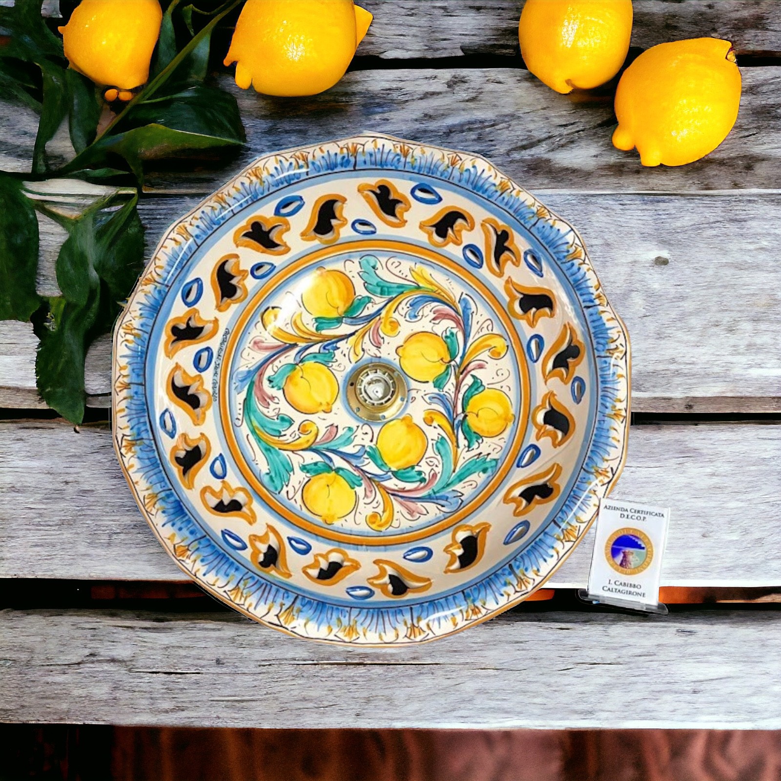 Lampadario d.40 decoro antico dell’800 in ceramica di Caltagirone