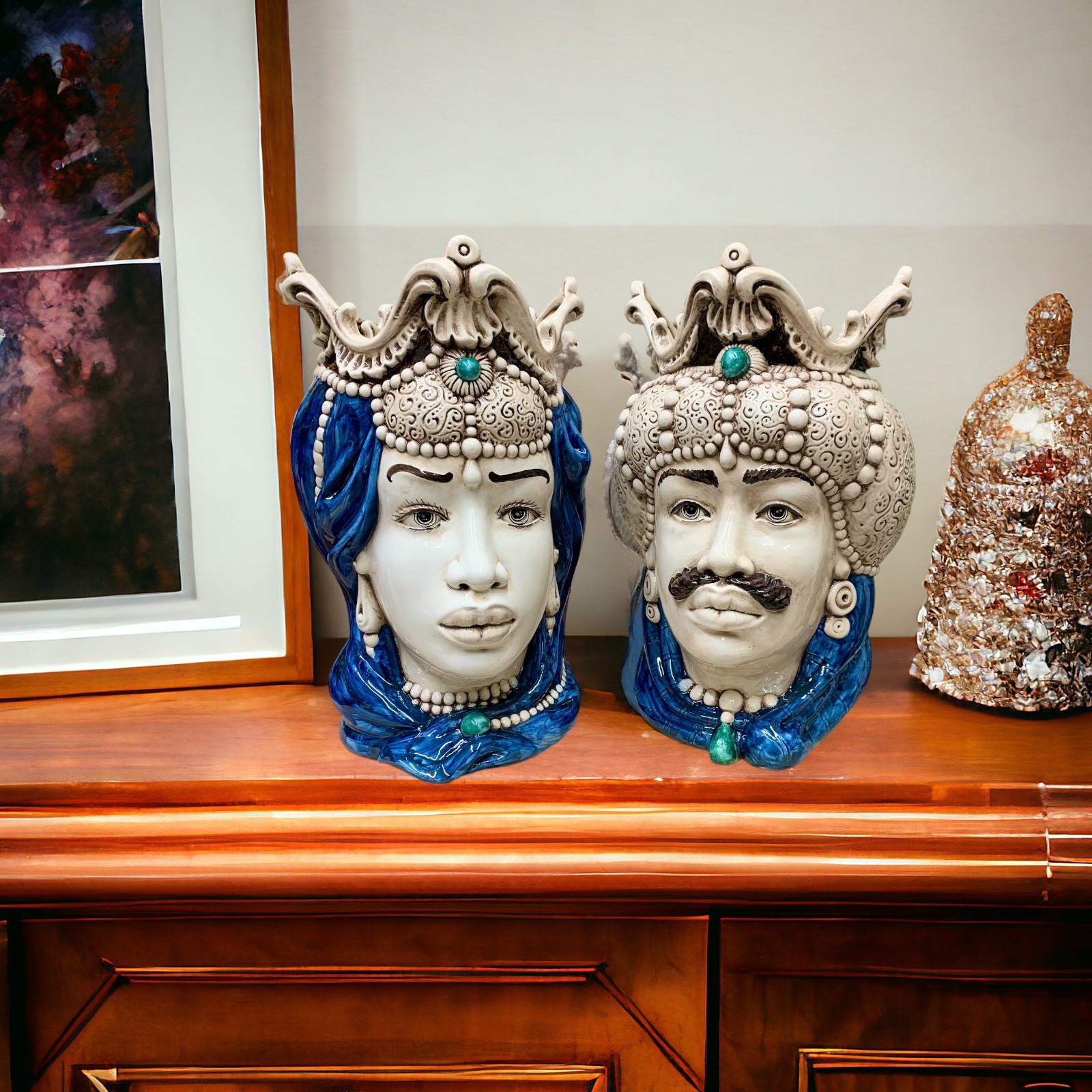 Teste di moro originali H.30 in Ceramica di Caltagirone