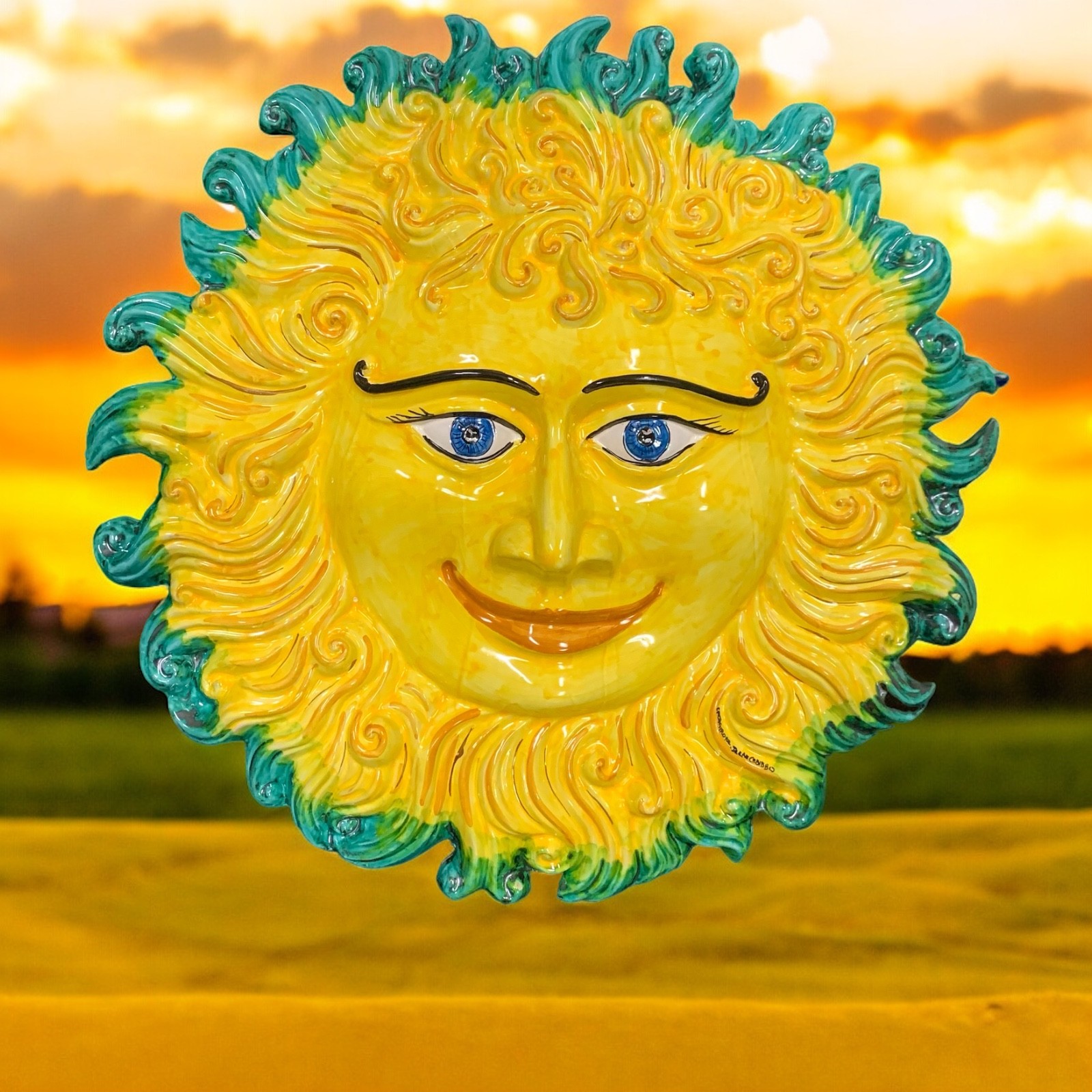 Sole di Sicilia in verde Ceramica di Caltagirone