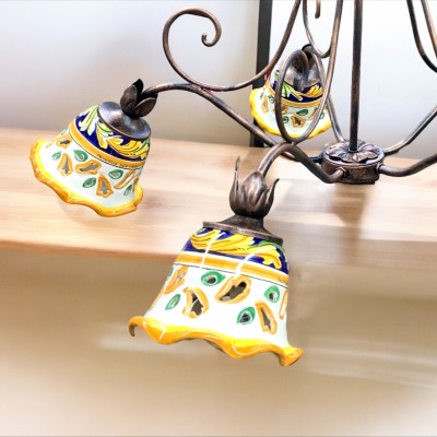 Lampadario traforato a 5 luci ceramica di Caltagirone