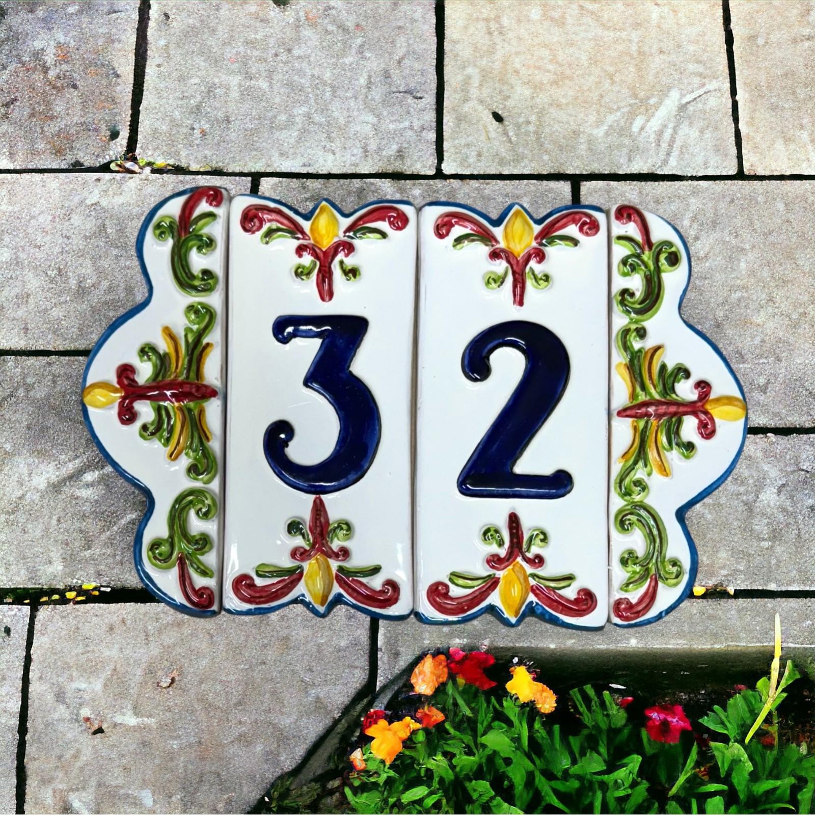 Numero civico e cornice ceramica Caltagirone