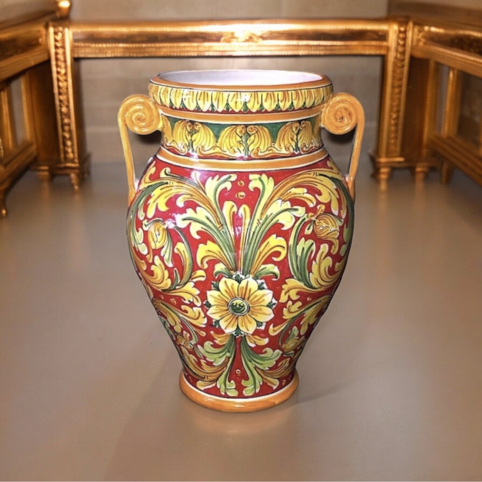 Vaso portaombrelli Ornato Rosso in ceramica di Caltagirone