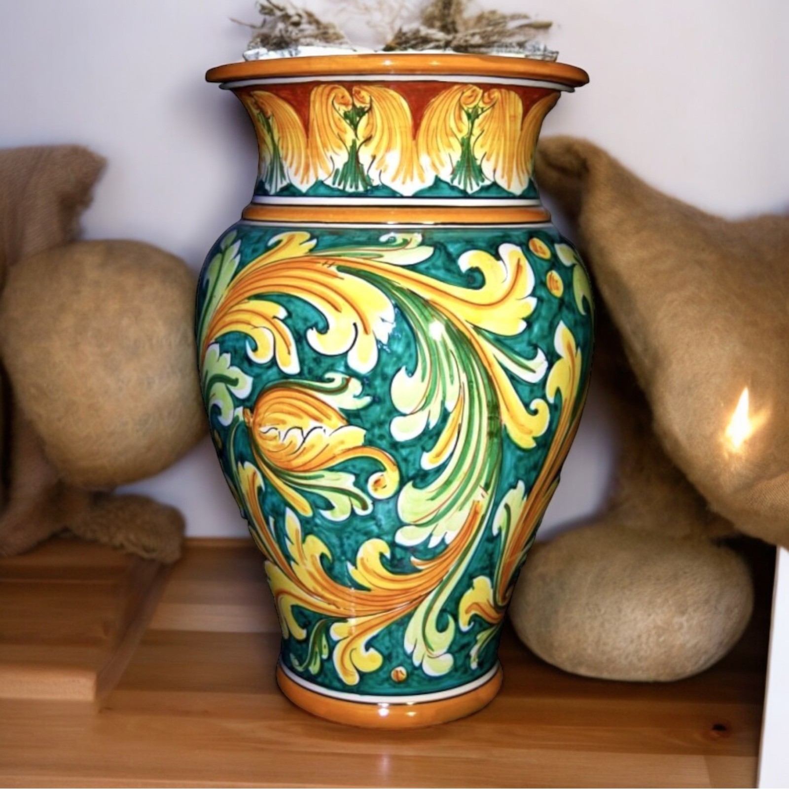 Portaombrelli Ornato Verde in ceramica di Caltagirone