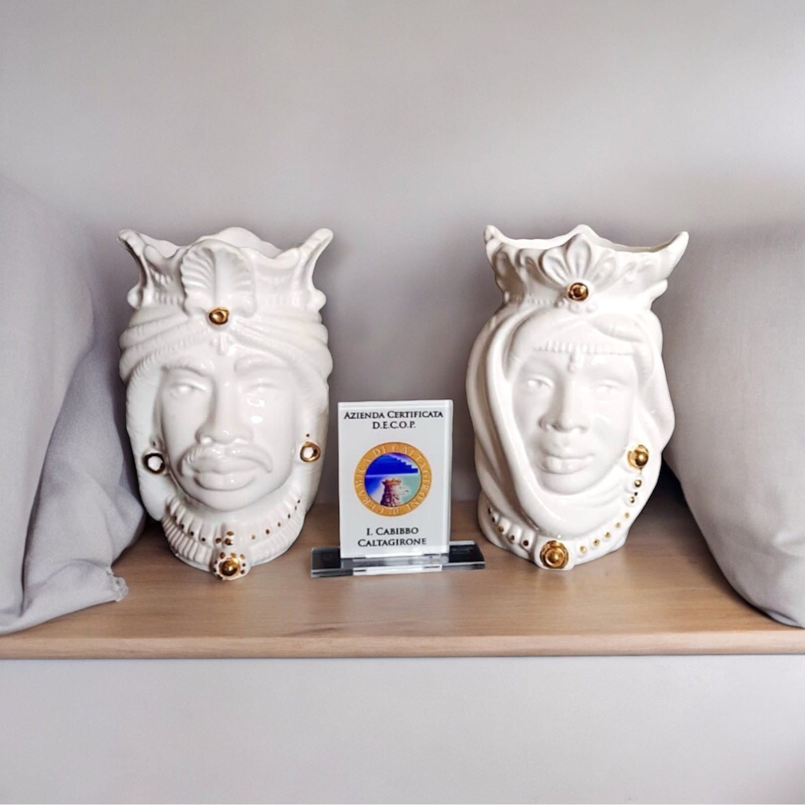 Coppia teste di moro H.14 in Ceramica di Caltagirone