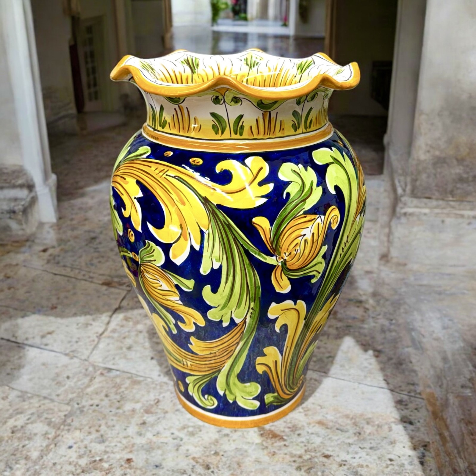 Portaombrelli Ornato Blu in ceramica di Caltagirone