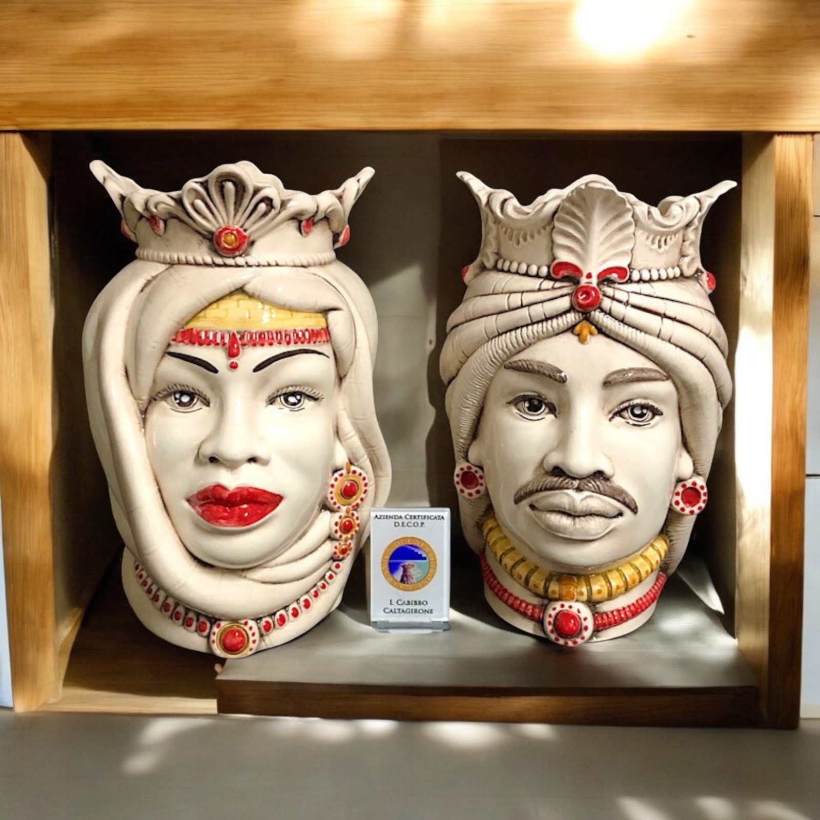 Coppia testa di moro h.26 in Ceramica di Caltagirone