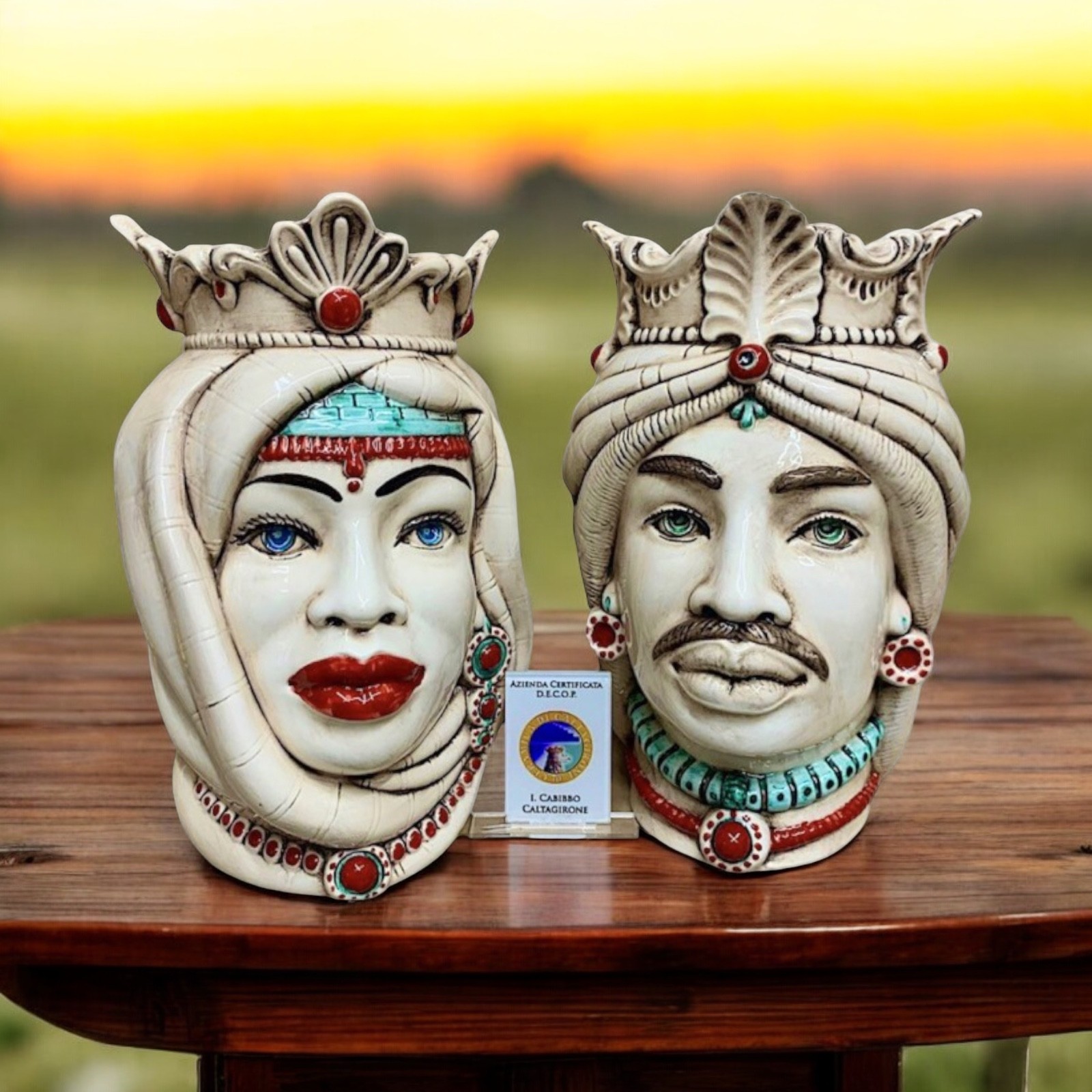 Coppia teste di moro fumè H.26 in Ceramica di Caltagirone