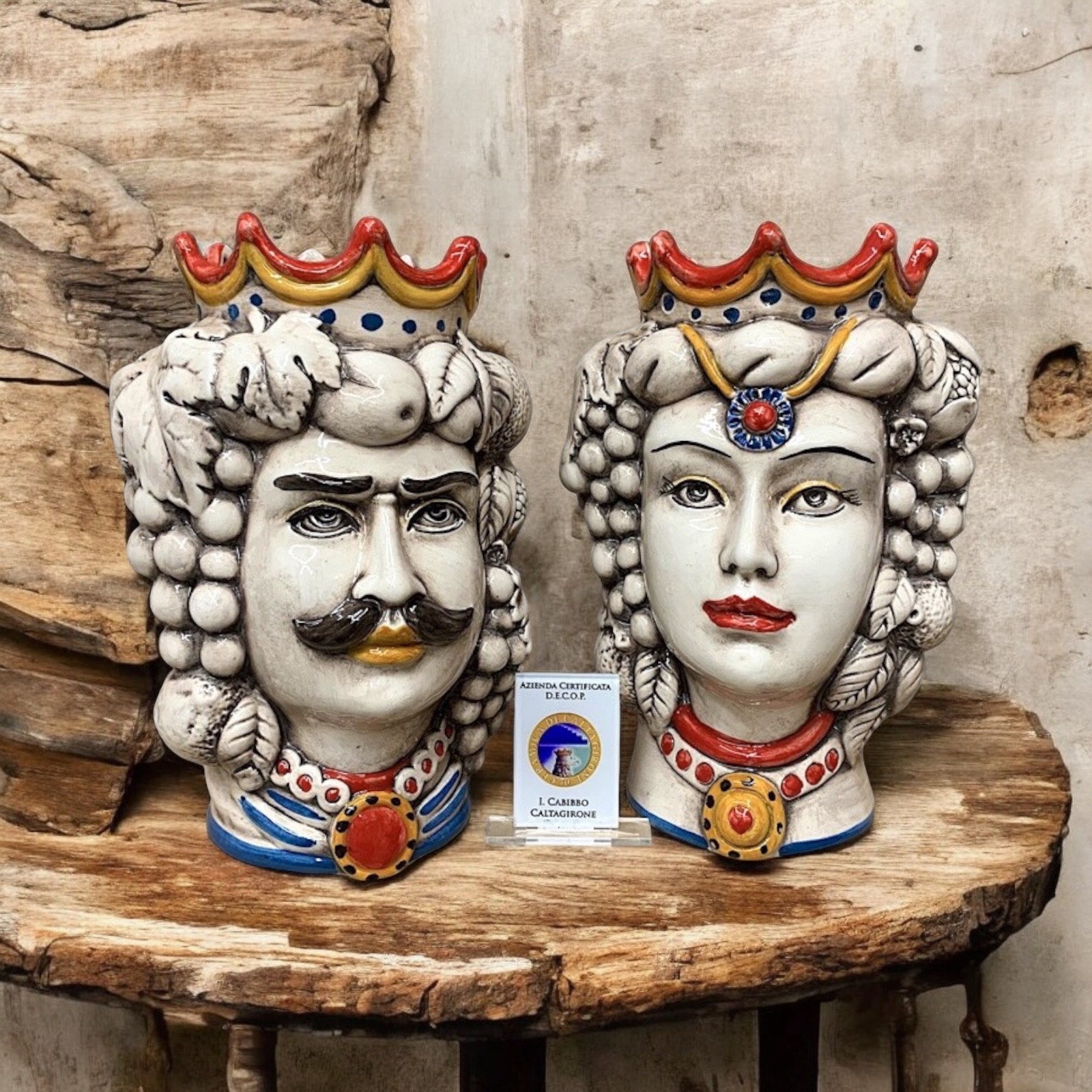 Coppia teste di moro fumè in Ceramica di Caltagirone