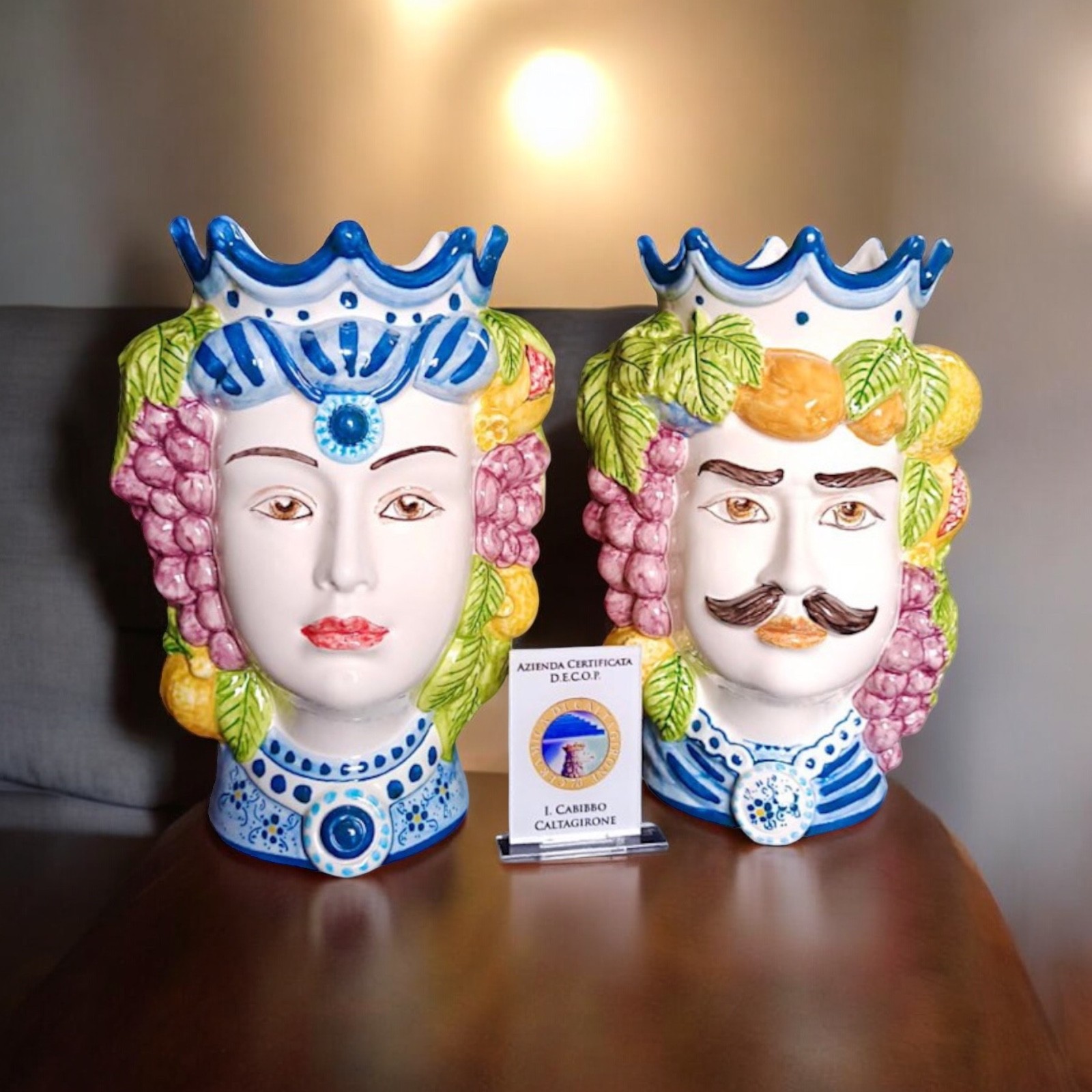 Teste di moro siciliane H.25 in Ceramica di Caltagirone